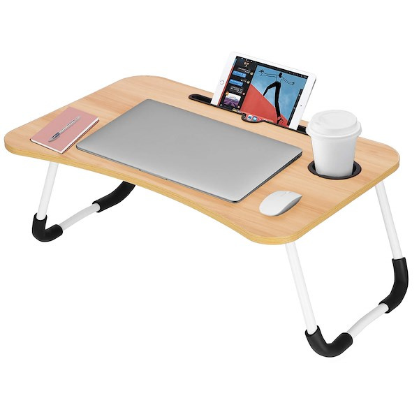 Stolik pod laptopa brązowy składana podstawka na komputer imitacja drewna