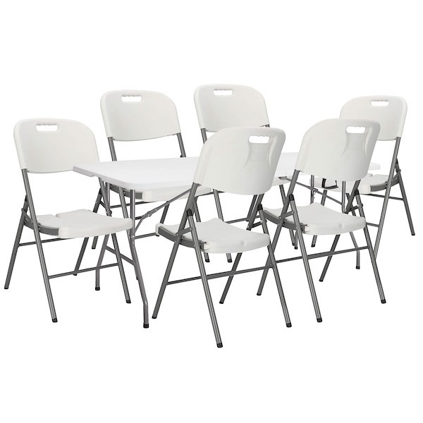 Zestaw cateringowy, turystyczny stół z 6 krzesłami składany na bankiet, zestaw biały