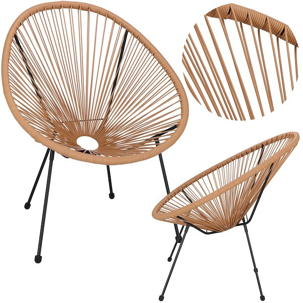 Ratannowe fotele ogrodowe, zestaw 2 szt. ażurowe krzesła owalne wys. 87 cm na zewnątrz, beżowe